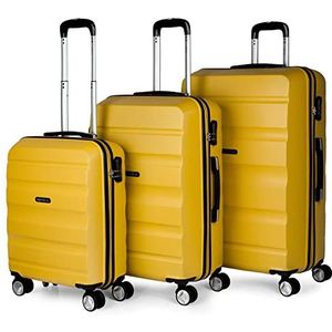 ITACA - Koffers. Set van stevige koffer met 4 wielen – grote koffer, vliegtuig, bagage voor op reis. Set reiskoffer. Combinatieslot T71600, Mosterd, Mosterd, kofferset