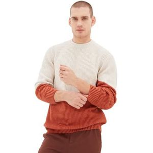 Trendyol Sweat-shirt à col rond pour homme Colorblock Slim Sweater, camel, L