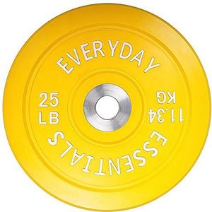 BalanceFrom Everyday Essentials olympische gewichtsschijven met kleurgecodeerde stalen naaf, geel
