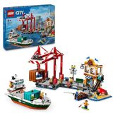 LEGO City Le port et le Navire Marchand - Jouet de Construction Pour Garçons et Filles à Partir de 8 Ans - Cadeau Pour Enfants - Grue à Containers et Bateau avec 8 Minifigurines 60422
