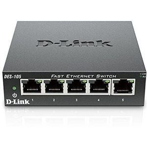 D-Link Switch met 5 poorten, metaal, 10/100 Mbps, ideaal voor gezamenlijke verbinding en netwerkoverdracht Small Office Home Office (DES-105)