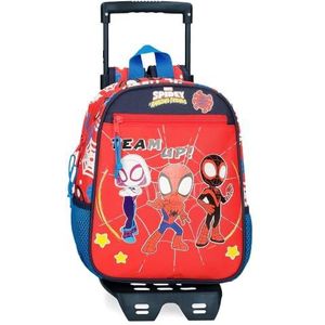 Marvel Spidey and Friends Talla única rugzak met rode trolley, 23 x 28 x 10 cm, polyester, 6,44 l, rood, kinderrugzak met trolley, Rood, rugzak met trolley