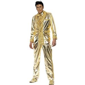 Smiffys Licenciado oficialmente Elvis kostuum goud met jas, overhemd voorkant en broek