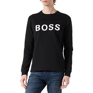 BOSS Heren Salbo 1 Regular Fit sweatshirt van katoenmix met logoprint, zwart.
