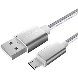 3 stuks kabel metaal nylon micro USB voor Ultimate Ears Blast smartphone Android oplader aansluiting (zilver)