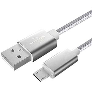 3 stuks kabel metaal nylon micro USB voor Ultimate Ears Blast smartphone Android oplader aansluiting (zilver)
