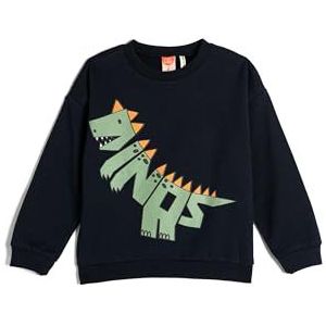 Koton Babyboys Sweatshirt à col rond brossé avec imprimé dinosaure, Bleu marine (703), 6-9 Monate