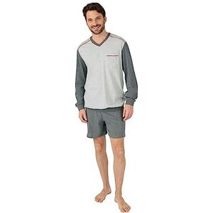 Damart Pyjamaset met lange mouwen + shorts van puur gekamd katoen, Pijama Set voor heren (3 stuks), grijs.