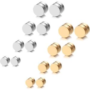 JewelryWe Oorbellen voor dames en heren, roestvrij staal, met magneet, valse oorstekers, zonder gat, zwart, 6 mm, 8 mm, 10 mm, 12 mm