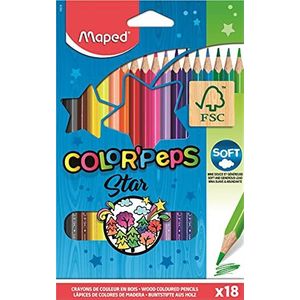 Maped - Color'Peps Classic kleurpotloden - 18 levendige kleuren - Ergonomisch driehoekig kleurpotlood - Kartonnen etui met 18 FSC-gecertificeerde houten potloden