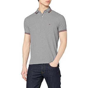 Tommy Hilfiger Tommy Slim Poloshirt voor heren, met biezen, grijs gemêleerd medium