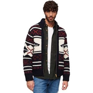 Superdry Chunky Knit Patterened Zipthru Pull pour homme, Bleu marin, multicolore, S