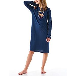 Schiesser Meisjes nachthemd met lange mouwen van biologisch katoen, maat 116-152, Donkerblauw