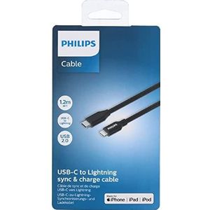 Philips - USB-C naar Lightning kabel - DLC3104L/03 - iPhone oplaadkabel - 1,2 m kabel - Opladen en synchroniseren - Zwart