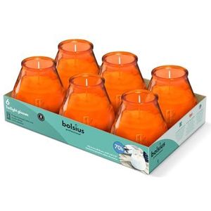 Bolsius Outdoor kaarsen 6 stuks glazen oranje brandduur 70 uur zonder palmolie schone verbranding katoenen lont ongeparfumeerd