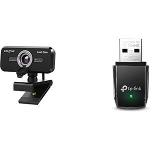 Creative Live! Cam Sync 1080p V2 groothoek webcam met automatische mute-functie en ruisonderdrukking & TP-Link krachtige wifi-stick AC1300 Mbps, dual-band USB-adapter
