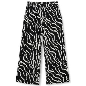 KAFFE Women's Culotte Pants Printed Cropped Length Wide Legs Elastic Waist Femme, Black/Antique Zebra Print, 46