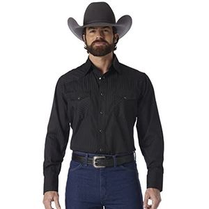 Wrangler Western Dobby heren sporthemd gestreept zwart XL, zwart.