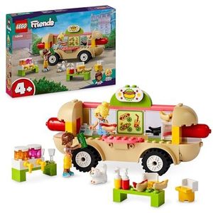 LEGO 42633 Friends Hot Dogs Food-Truck, mobiel restaurantspeelgoed, met figuren en kat, cadeau voor kinderen
