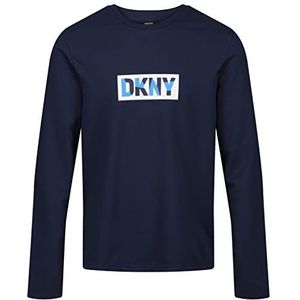 DKNY Marineblauwe top met lange mouwen voor heren met print op de borst T-shirt, marineblauw, M, Navy Blauw
