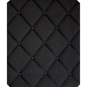 Prikbord zwart linnen met details van brons - groot 40x48 cm - stof - memobord / prikbord - om op te hangen in staand formaat