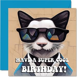 Grappige verjaardagskaarten voor mannen en vrouwen - super coole kat - verjaardagskaart voor vriend, broer, zus, zoon, dochter, collega, mama, papa, opa, 145 mm x 145 mm
