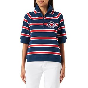 Love Moschino Sweat-shirt à manches courtes pour femme coupe régulière avec col polo en tricot, Bleu/Blanc/Rouge, 42