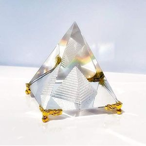 Together-life Feng Shui kristallen piramideprisma met gouden standaard voor thuis, kantoor, decoratie, piramides, geschenken voor welvaart, positieve energie en geluk (6 cm)