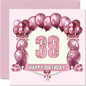 Cartes d'anniversaire amusantes 39th femme Ballons d'anniversaire Happy for Dad Mum Son Daughter Brother Sister Uncle Auntie Cousin 145 mm x 145 mm cartes Greeting Cards 39th