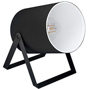 EGLO Tafellamp Villabate 1, 1-lichts tafellamp vintage, modern, bedlampje van staal en textiel, woonkamerlamp in zwart, wit, lamp met schakelaar, E27-fitting