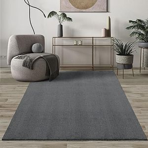 Paco Home, Mias Teppiche Comfort - Modern tapijt met korte en pluizige pool, antislip onderkant, wasbaar tot 30 graden, super zacht, vachtlook, zwart, 60 x 110 cm