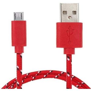Micro-USB-kabel voor Wiko View 3 Lite, Android-smartphone, USB-aansluiting, veters, nylon, rood
