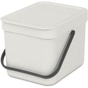 Brabantia - Afvalemmer Sort & Go 6L - Kleine prullenbak voor recycling - Draaggreep - voor aanrecht of onder de keuken - Vuilnisbak voor levensmiddelen - Lichtgrijs - 20 x 25 x 18 cm