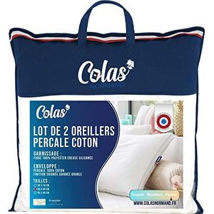 COLAS NORMAND - Set met 2 kussens Percal katoen – vast – 60 x 60 cm – fijne afwerking – comfort – percal 100% katoen – hoge kwaliteit – zacht – gemaakt in Frankrijk – wit 73130221