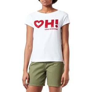 Love Moschino Dames T-Shirt, strass, rood, Witte optiek