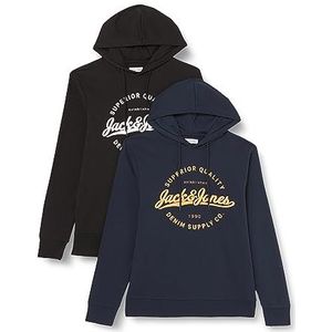 JACK & JONES Jjstanli Hoodie 2-delig Mp Sweatshirt met capuchon voor heren, Zwart/Pakket: Zwart + Navy Blauw