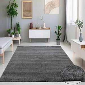 VIMODA Hoogpolig tapijt woonkamer super zacht microvezel grijs maat 80x150 cm