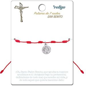 cotigo Armband met 7 rode knopen met heilige of maagd van roestvrij staal, geluksamuletten en bescherming, armband boze oog voor koppels en vriendschap, armband met rode draad voor dames en heren,