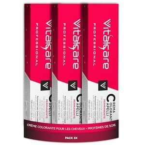Vitalcare | Professional – professionele permanente haarkleuring, haarkleurcrème, haarverf met zijdeproteïnen, nr. 4/5, mahoniebruin, multipack 3 stuks x 100 ml