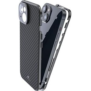 Black Rock - 360 graden glazen hoes, geschikt voor Apple iPhone 14 I mobiele telefoon case carbon achterkant carbon achterkant (transparant met zwart frame)
