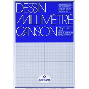 CANSON - Blok 50 vellen blauw A4-90 g/m² millimeterpapier