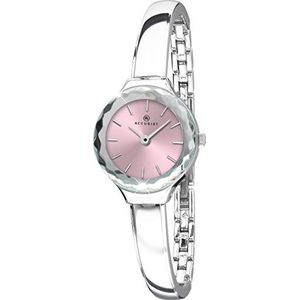 Accurist Watches 8254 Dameshorloge, analoog, kwarts, messing, armband, Zilverkleurige behuizing, armband en wijzerplaat in roze.
