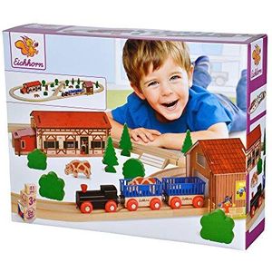 Eichhorn 100001268 Kit ferroviaire avec accessoires 41 pièces Longueur 360 cm 100% bois de hêtre certifié FSC