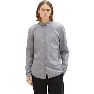 TOM TAILOR Denim heren slim fit shirt met een allover print van katoen, 30272 - marineblauw crème structuur print