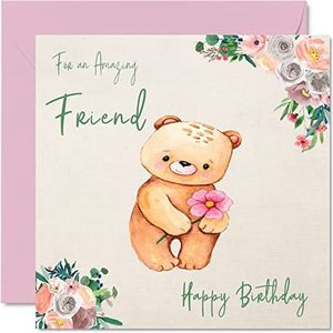 Bijzondere verjaardagskaarten voor dames en haar - teddybeer bloemen - verjaardagskaart voor een ongelooflijke vriend, beste vriendin, collega, 145 mm x 145 mm
