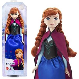 disneyfrozen Disney Frozen pop Anna met iconische outfit, schoenen, rok, stoffen cape en accessoires, speelgoed voor kinderen, vanaf 3 jaar, HLW49