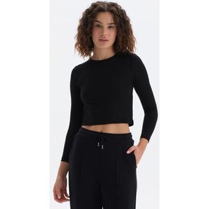 Dagi T-shirt à manches longues et col rond pour femme, Noir, S