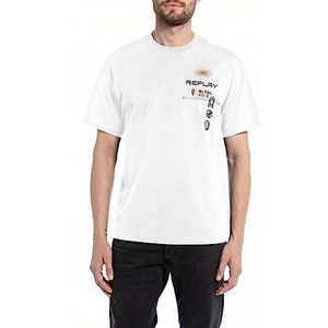 Replay T-shirt à manches courtes et col rond pour homme avec imprimé, Natural White 011, XXL