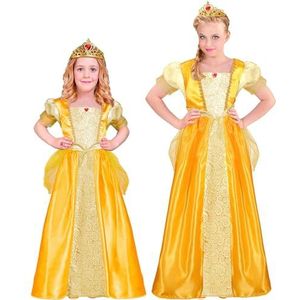 W WIDMANN Prinsessenkostuum voor kinderen, goudgeel, jurk en diadeem, koningin, sprookjes, carnavalskostuum