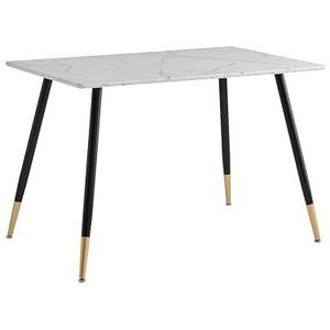 39F FURNITURE DREAM Scandinavische designtafel met wit marmeren papieren blad, metalen poten in zwart en goud, voor keuken, eetkamer, woonkamer, MDF, 110 x 70 x 75 cm